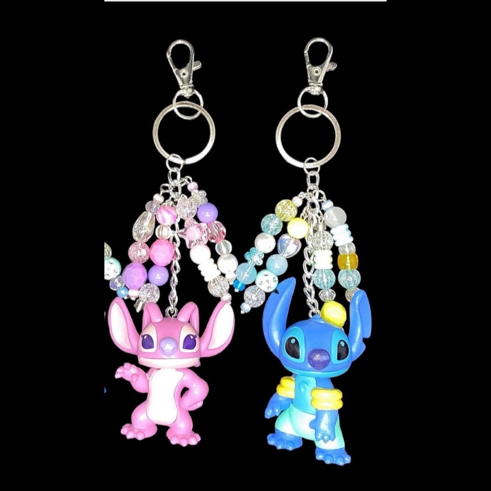 Pink and Blue Disney Stitch Beaded Keychain or Bag Charm Accessories